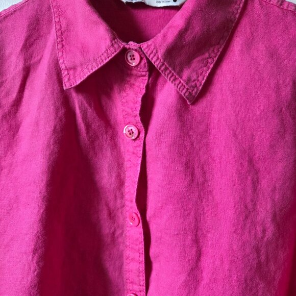 EUC ZARA PINK SEMI CROPPED BUTTON DOWN 100% LINEN SHIRT SIZE XXL WMN - Picture 7 of 16